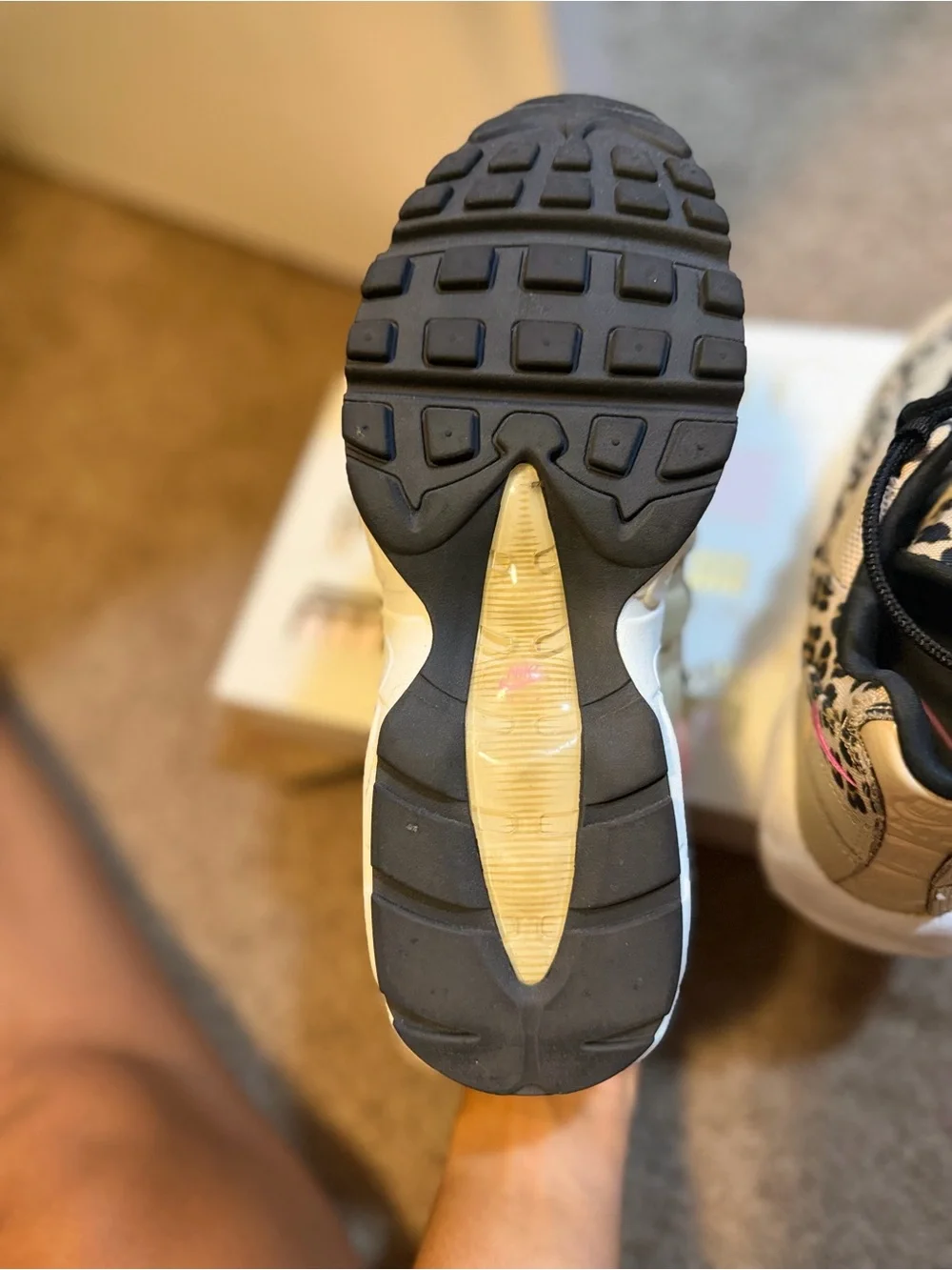 Nike Women's Beige Leopard Print Sneakers with Black and Pink Accents